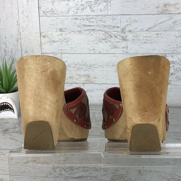 Kenneth Cole Womens Wooden Peep Toe Heels Platform Size 8 "Rare" Red/Burgandy‎ - Picture 6 of 12